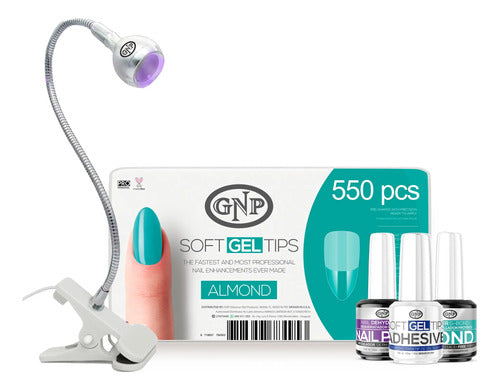 Soft Gel Tips Gnp Con Lampara, Pegamento, Bond Y Nail Prep