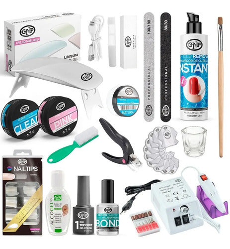 Kit Manicura Uñas En Gel Acrílico Gnp Con Lampara Y Torno Natural