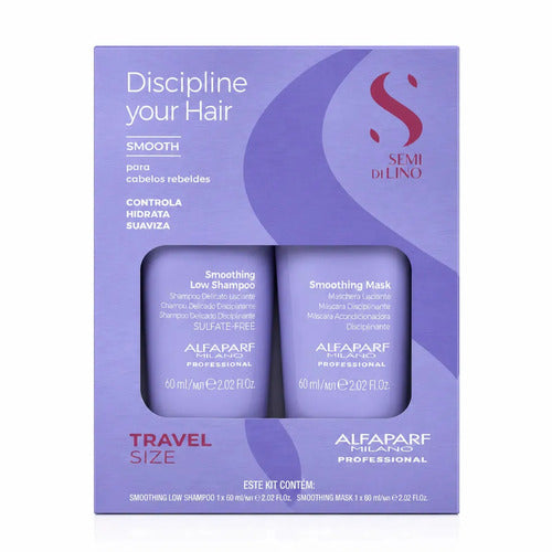 Kit Alfaparf Alisante Anti Frizz Semi Di Lino Smooth Con Shampoo 60ml + Máscara 60ml. Ideal Para Cabello Rebelde. Travel Size