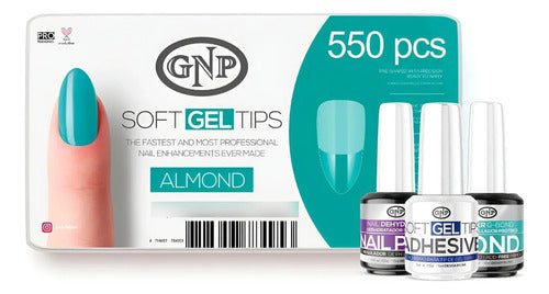 Kit Soft Gel Tips Gnp Con Pegamento, Bond Y Nail Prep